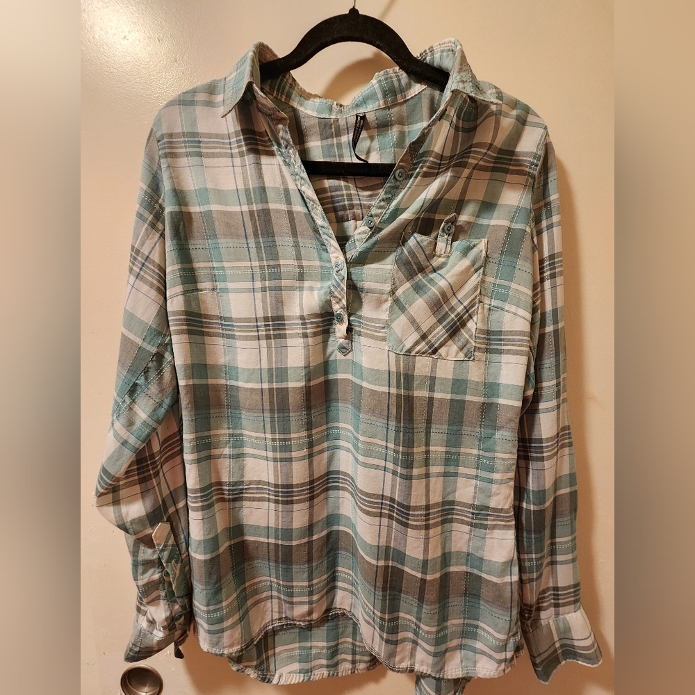 Kuhl Spektra Long-sleeve Green Plaid 1/4 Button Down Tencel Blouse Size M